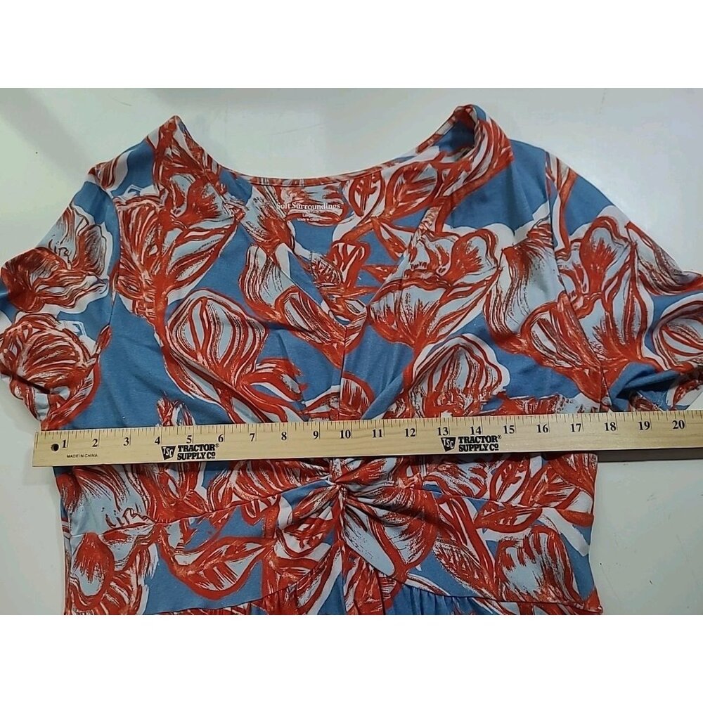 Soft Surroundings Maxi Dress L Blue Red Floral Twist Front Empire Soft Knit - Picture 11 of 14